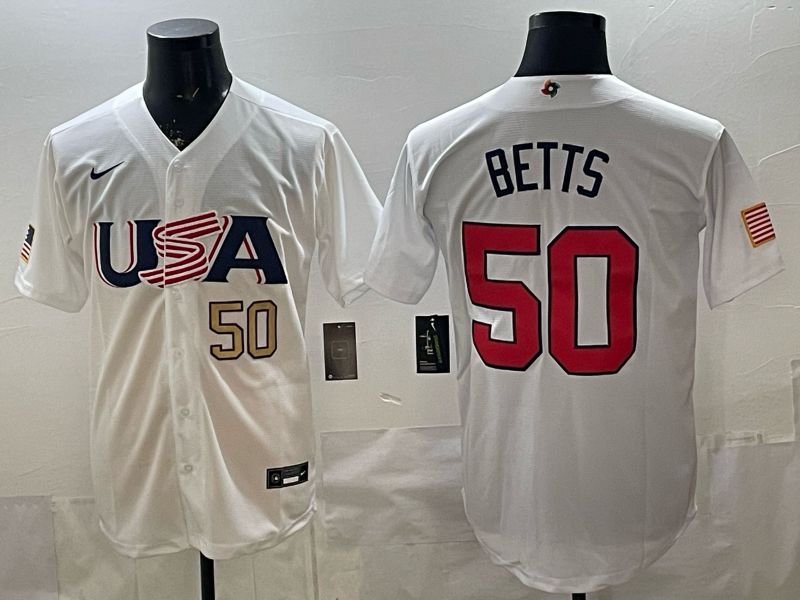 Men 2026 World Cub USA #50 Betts White Nike MLB Jersey style 02